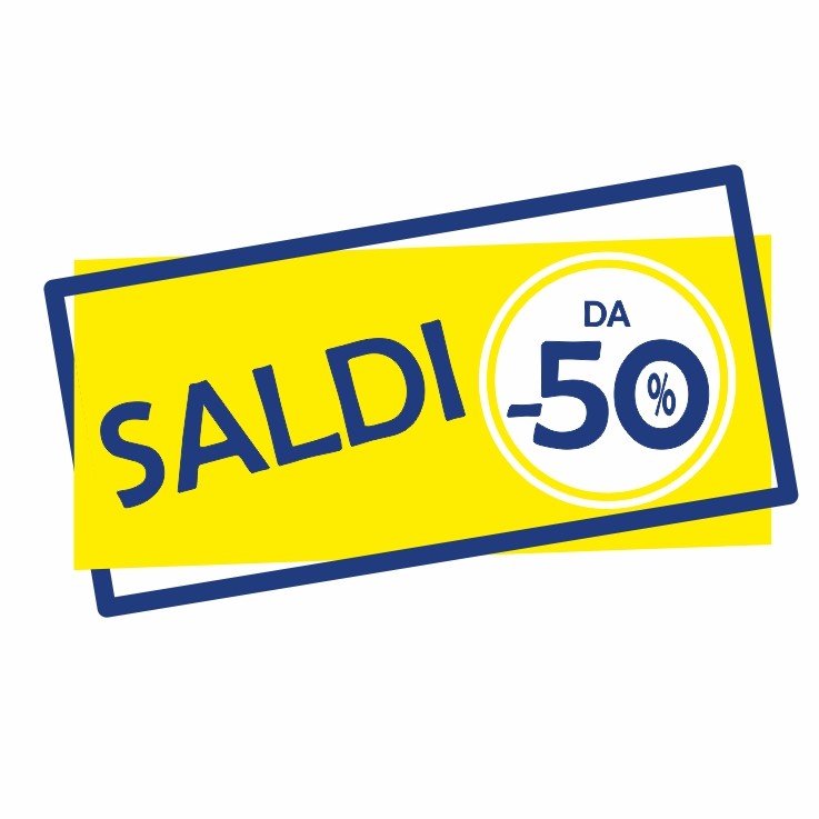 Stickers Vetrofania con scritta Saldi inclinata e Cerchio con Percentuale