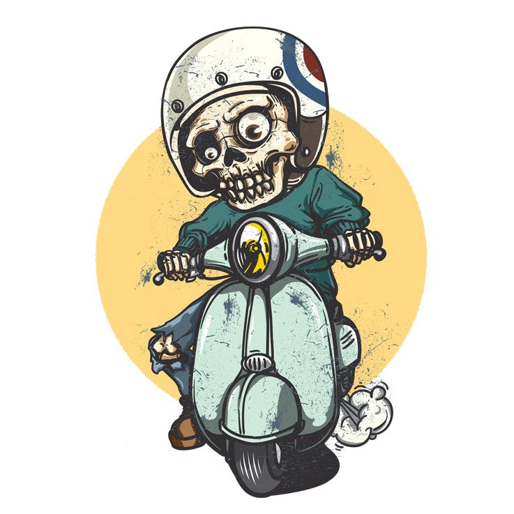 Sticker murale scheletro, guida motocicletta