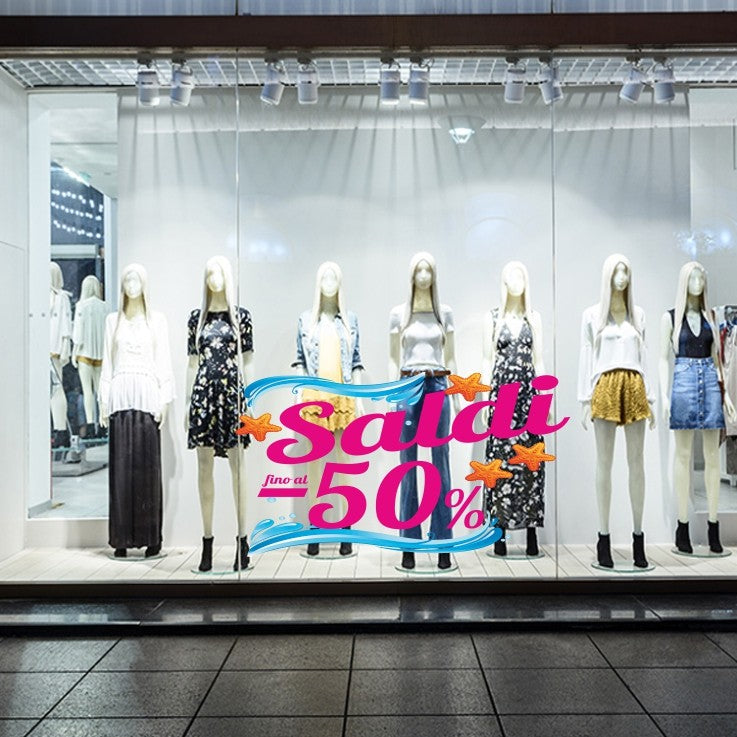 Adesivo Saldi Estivi con onde e stelle marine