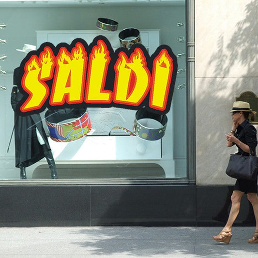 Stencil vetrofania Saldi Trasher