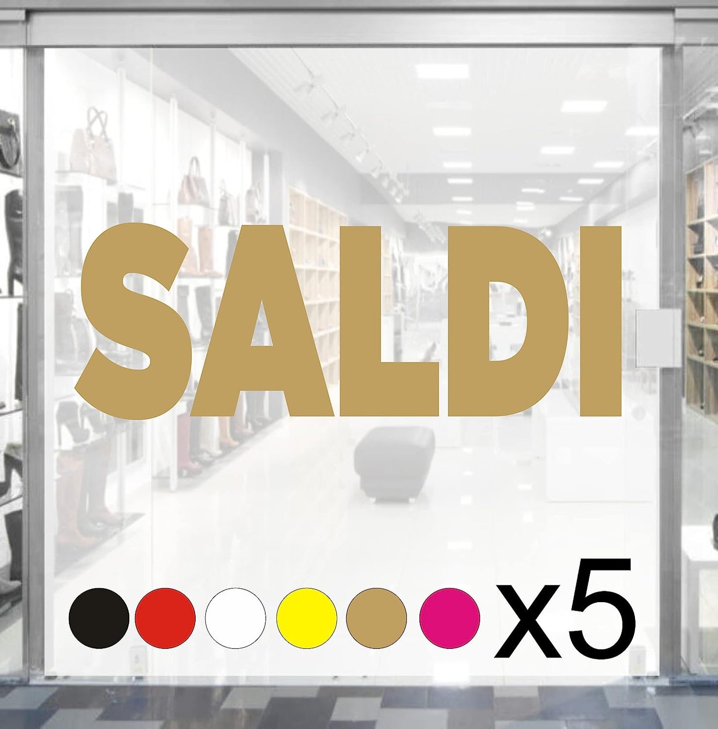 5 pz. kit Adesivi Vetrofania Saldi Rimovibili