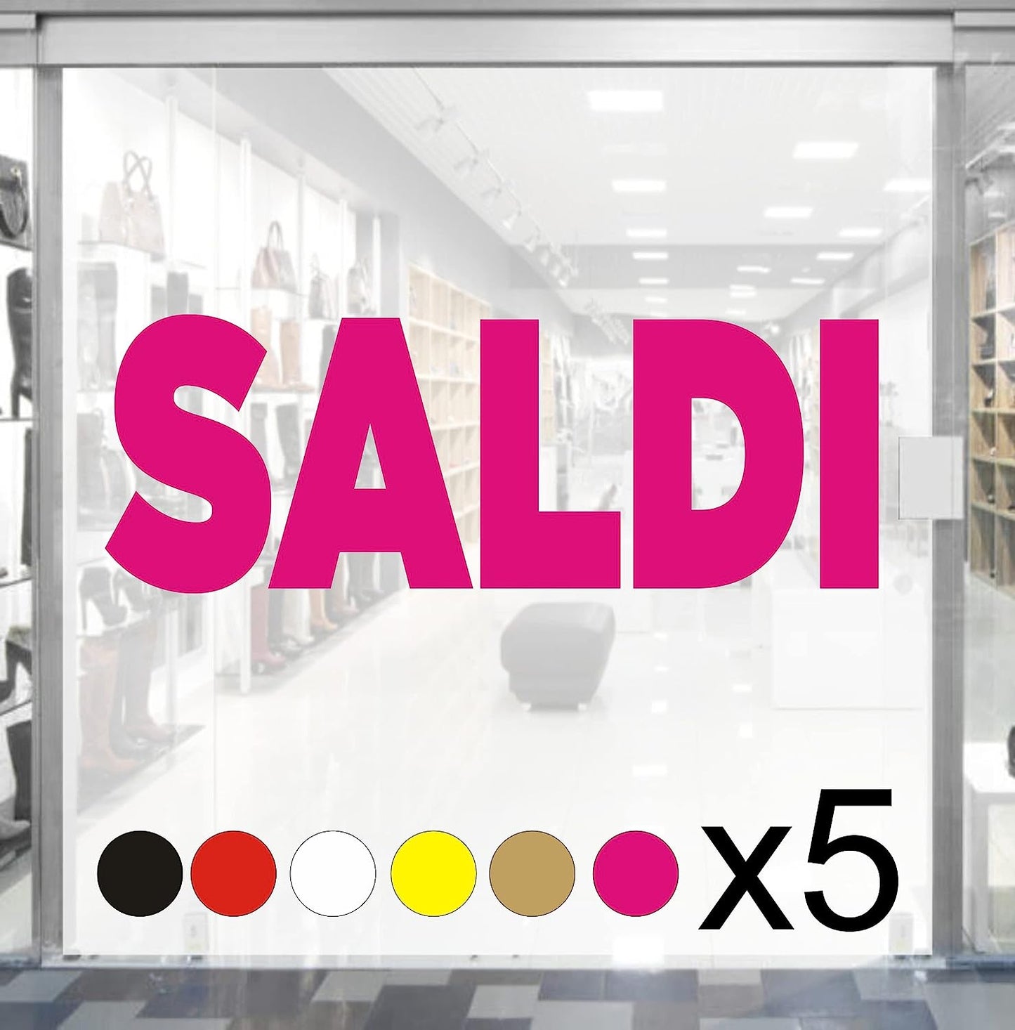 5 pz. kit Adesivi Vetrofania Saldi Rimovibili