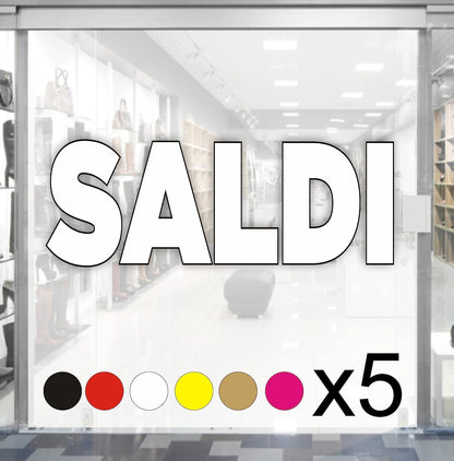 5 pz. kit Adesivi Vetrofania Saldi Rimovibili