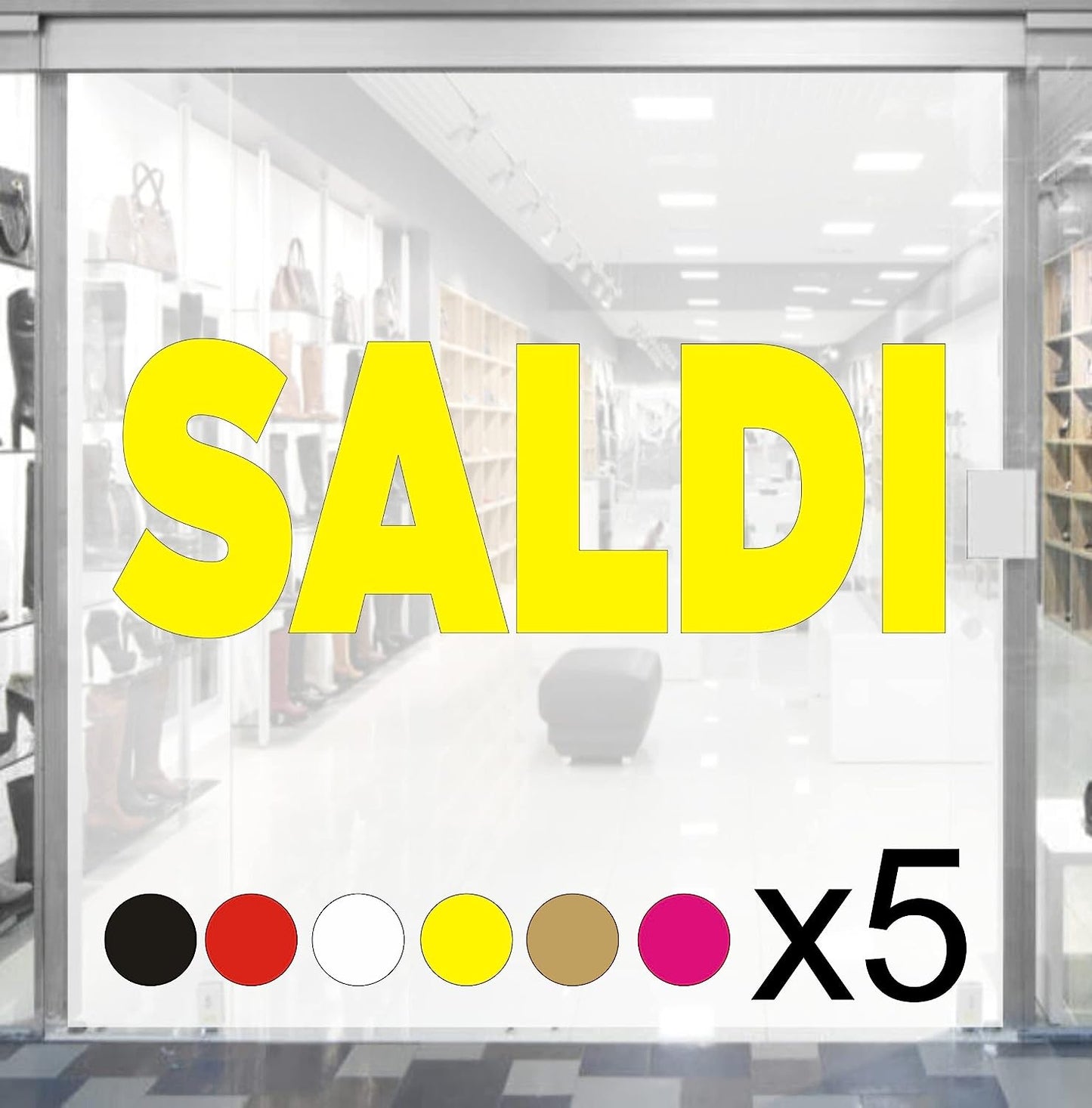 5 pz. kit Adesivi Vetrofania Saldi Rimovibili