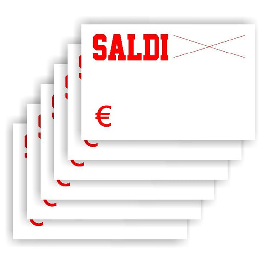 cartoncino prezzario saldi con prezzo vecchio sbarrato