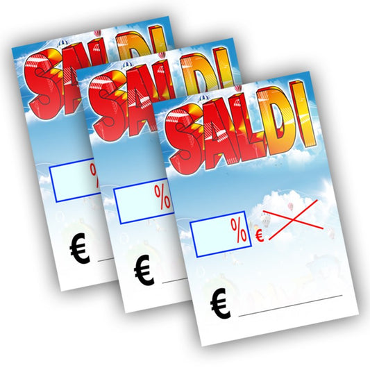 Cartoncino con scritta saldi tridimensionale