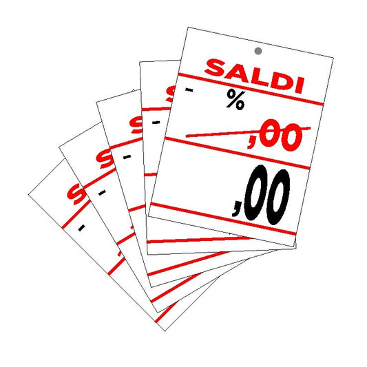 Cartoncino con scritta saldi da compilare