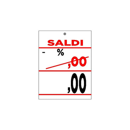 Cartoncino con scritta saldi da compilare