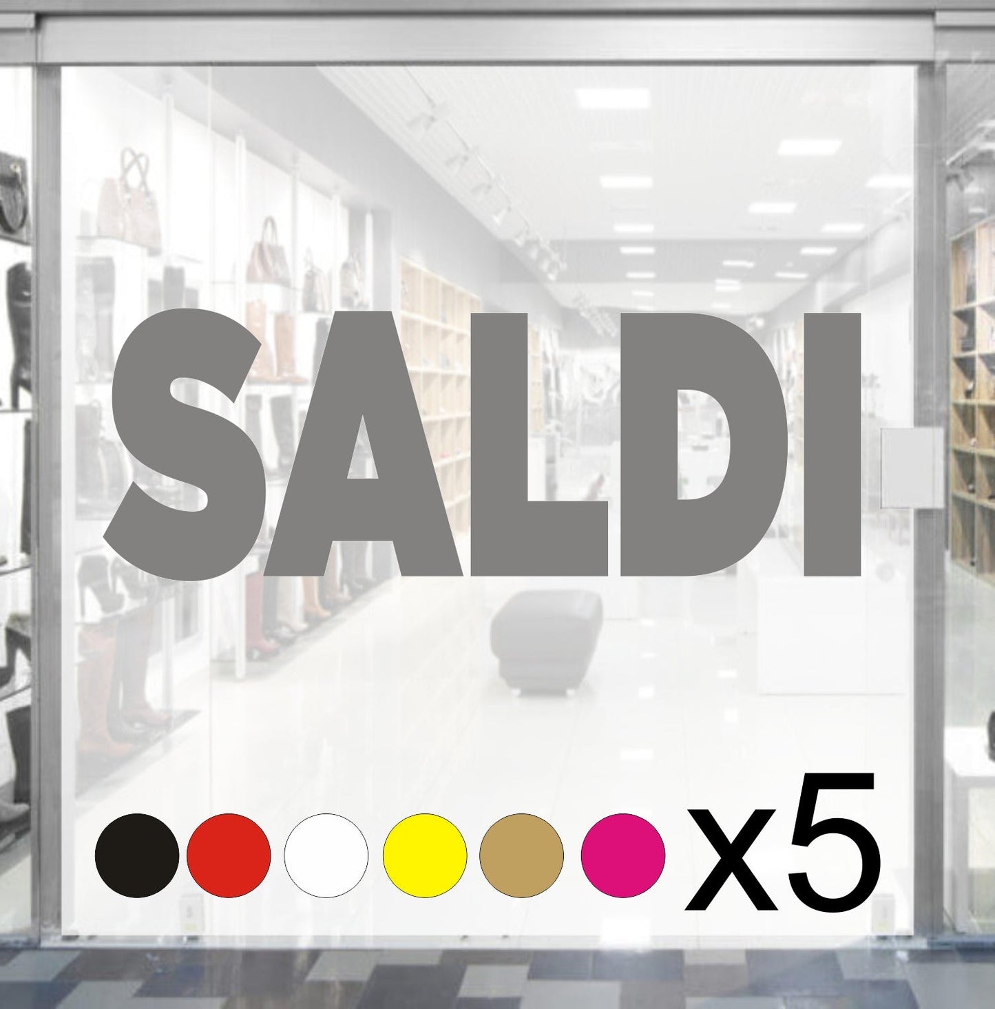 5 pz. kit Adesivi Vetrofania Saldi Rimovibili