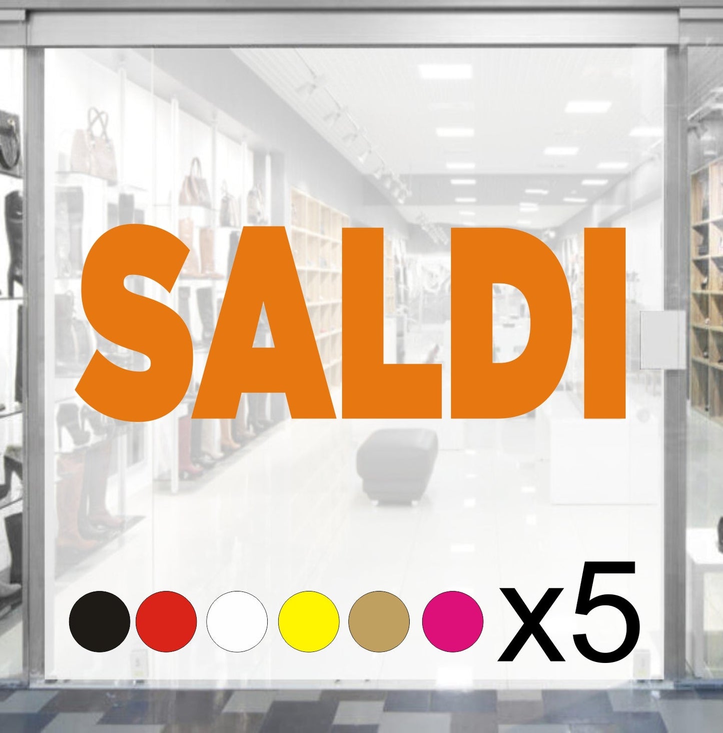 5 pz. kit Adesivi Vetrofania Saldi Rimovibili